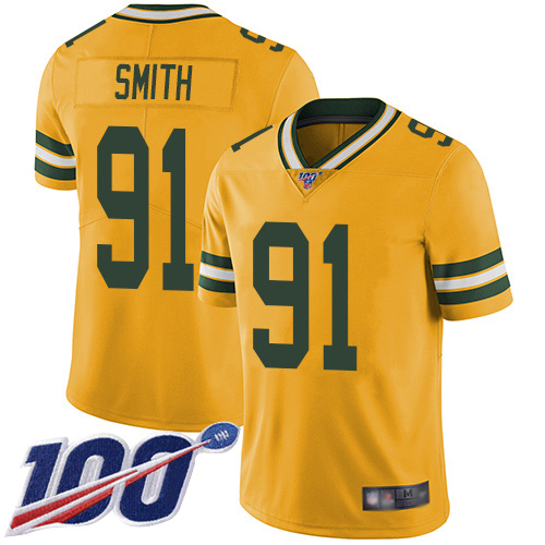 Green Bay Packers Limited Gold Men #91 Smith Preston Jersey Nike NFL 100th Season Rush Vapor Untouchable